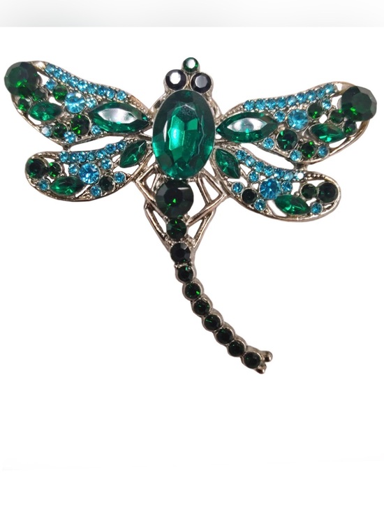 Aratta Jewelry - Freya Emerald & Aqua Dragonfly Crystal Brooch by Aratta